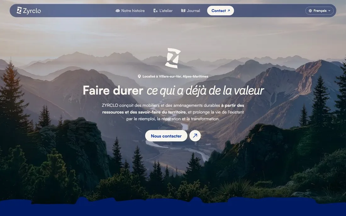 Aperçu du site zyrclo.eu, avec l'identité visuelle créée par Waapluka